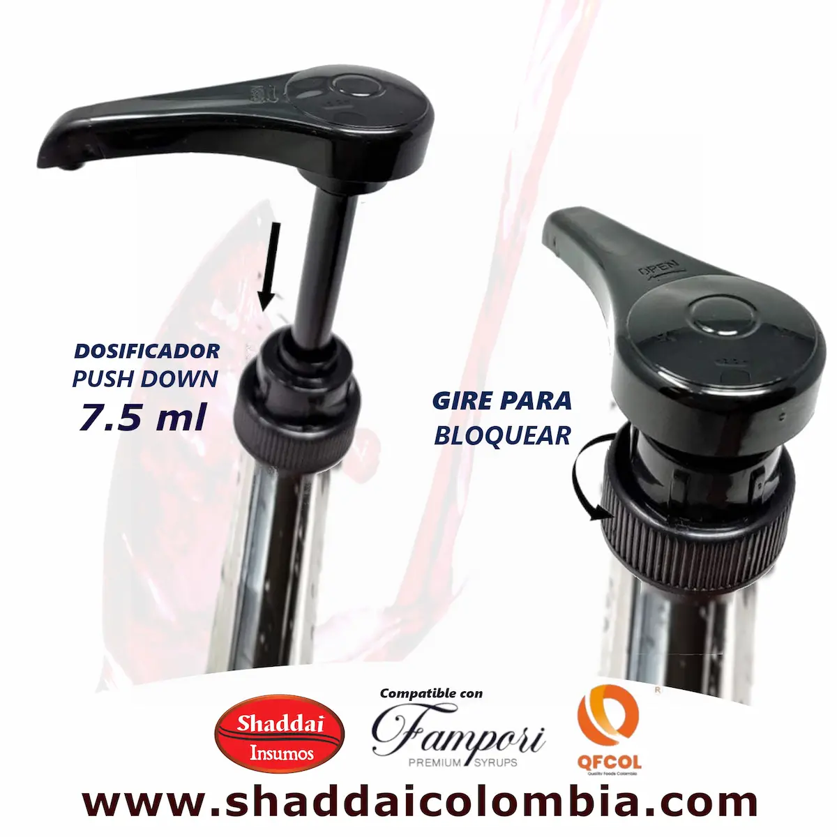 Bomba dosificadora 7.5ml push down encuentrala en shaddai insumos