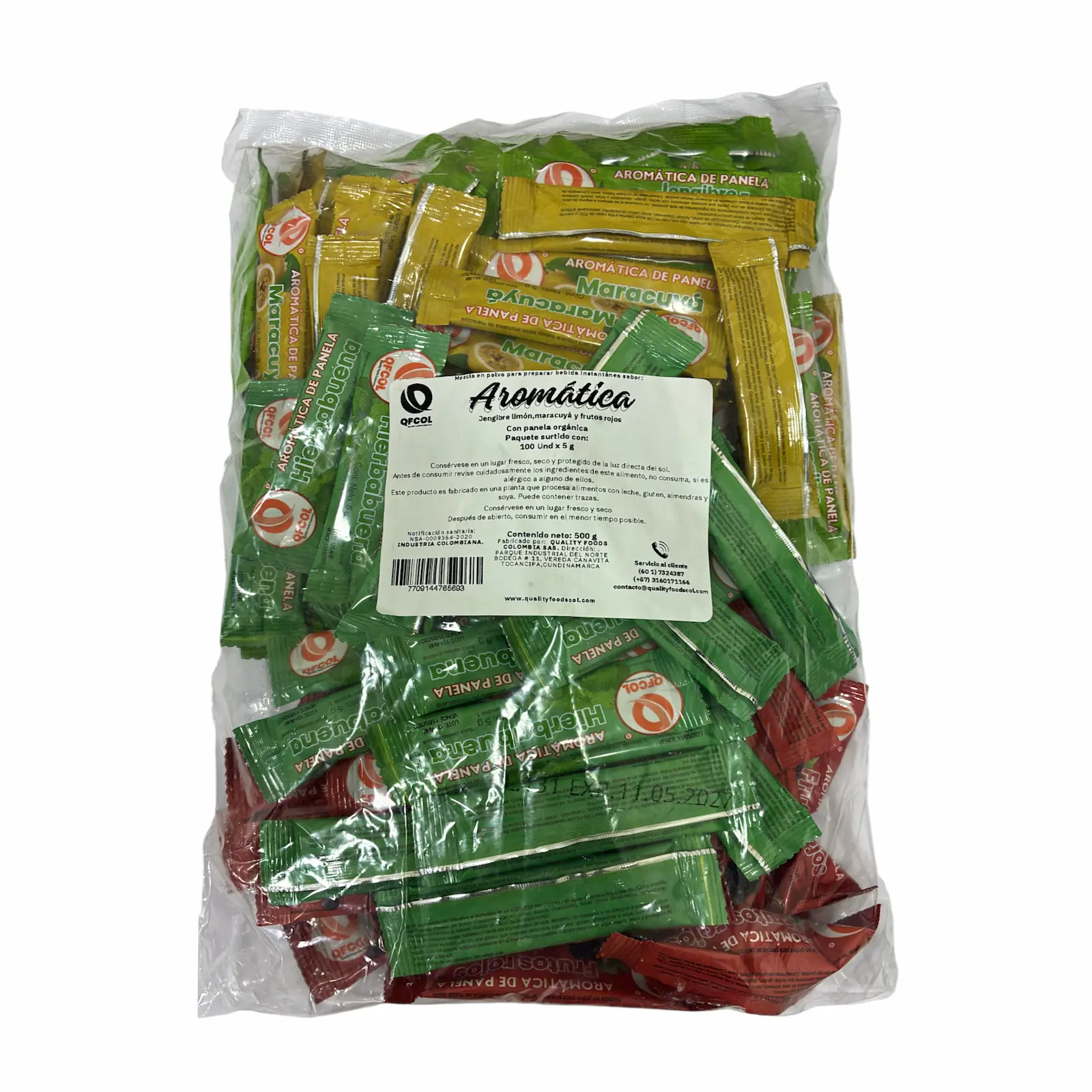 Aromatica de Jengibre, Limón, Maracuyá y Frutos rojos - Paquete surtido con 100 sobres x 5grms
