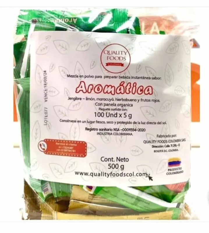 Aromaticas en sobres endulzadas con panela organica 5g🍃🍓🫚🍋 bolsa 100 unidades surtida